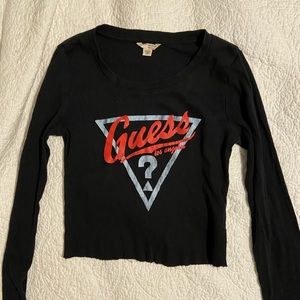 Guess Cropped Long Sleeve Logo Tee